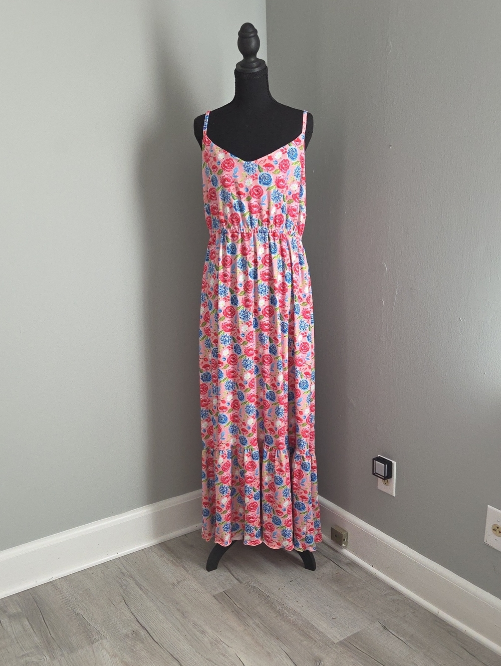 Pink Floral Spaghetti-Strap Maxi Dress 2X
